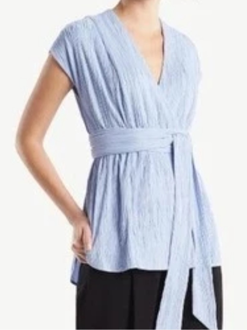 MM.LAFLEUR Valerie Periwinkle Blue Crinkled Wrap Top Cap Sleeve Blouse